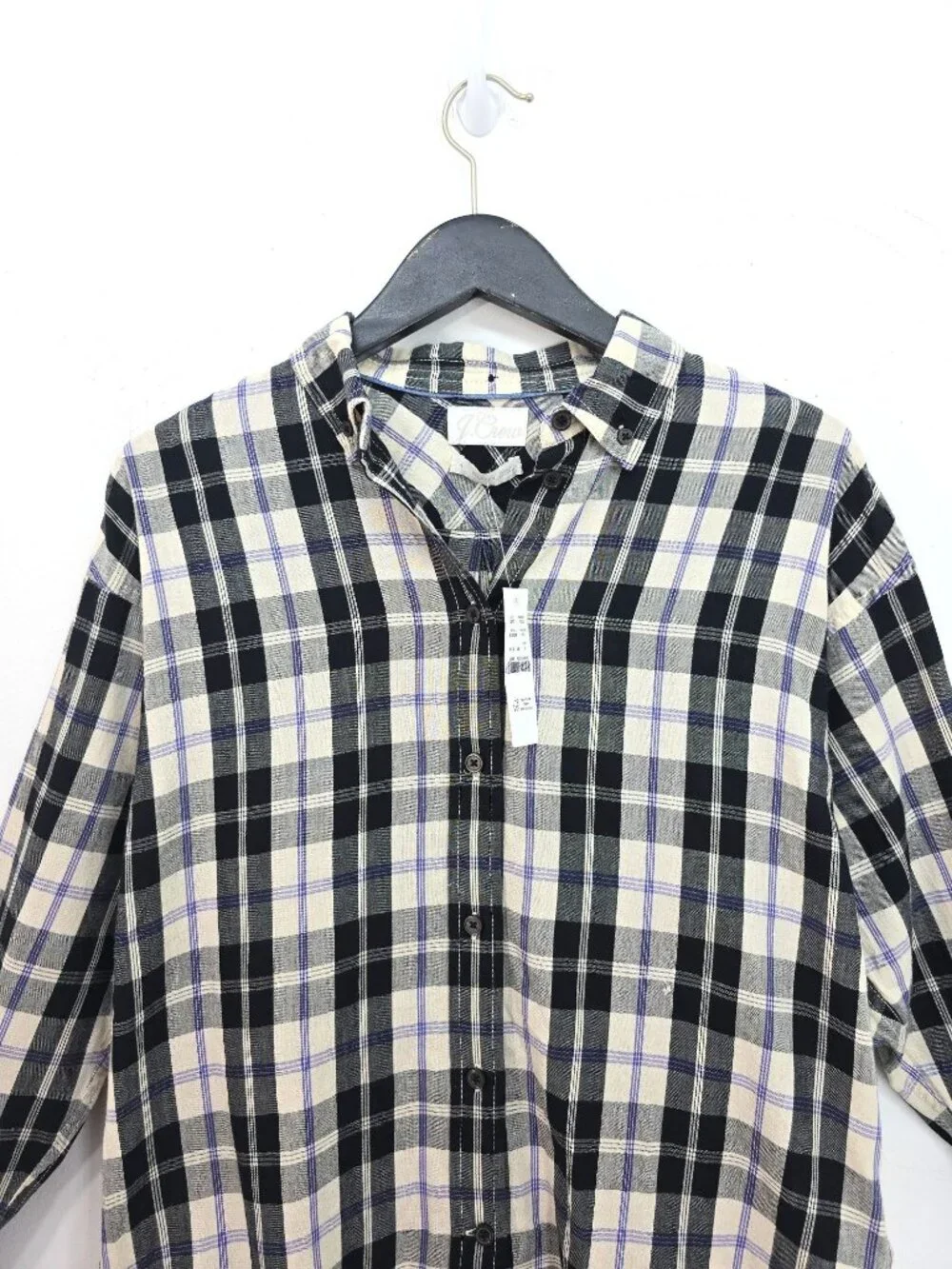 NWT J Crew Black White Plaif Relaxed Fit Button Front Long Sleeve Shirt Women 4